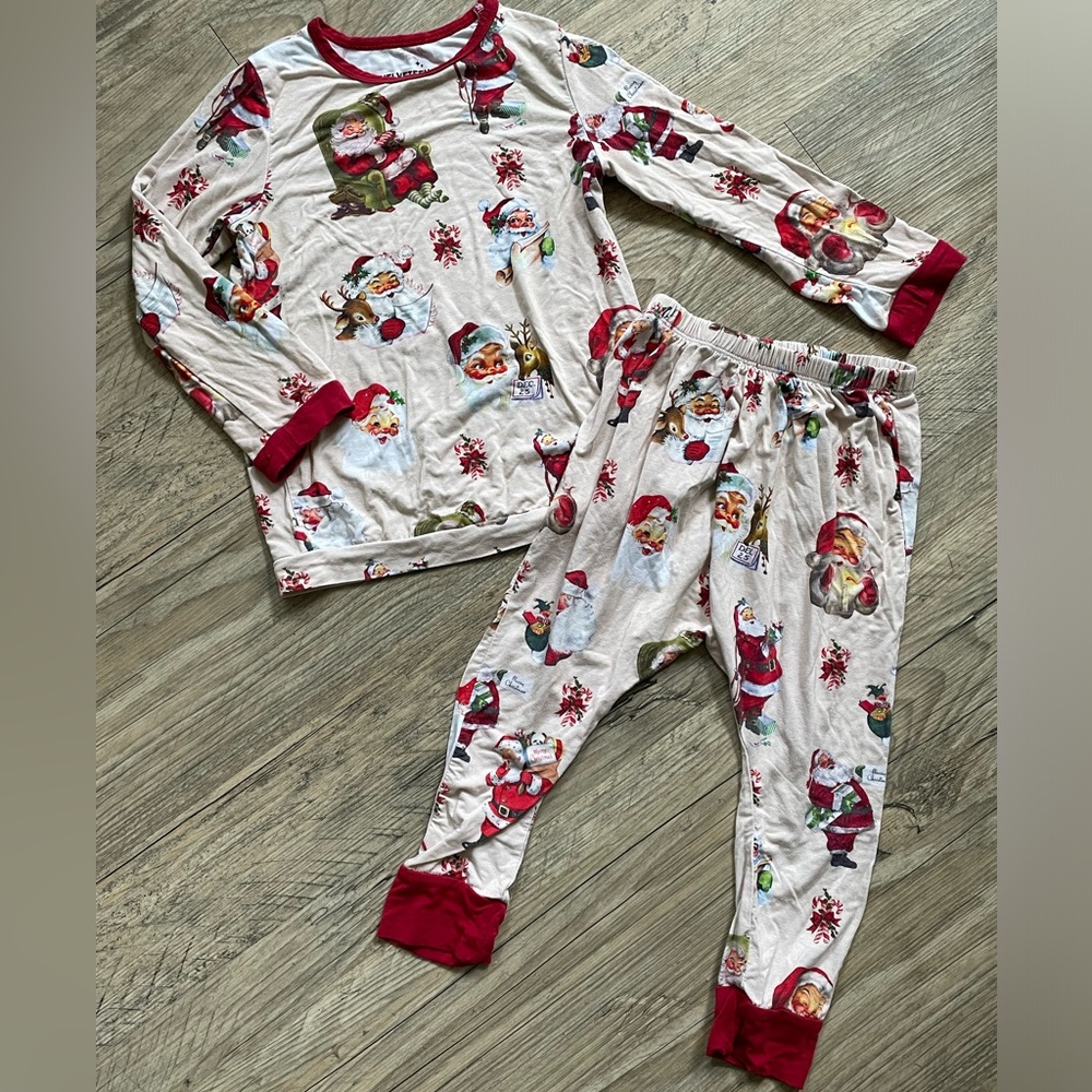 Festive Kids Pajama Set - Cream and Red